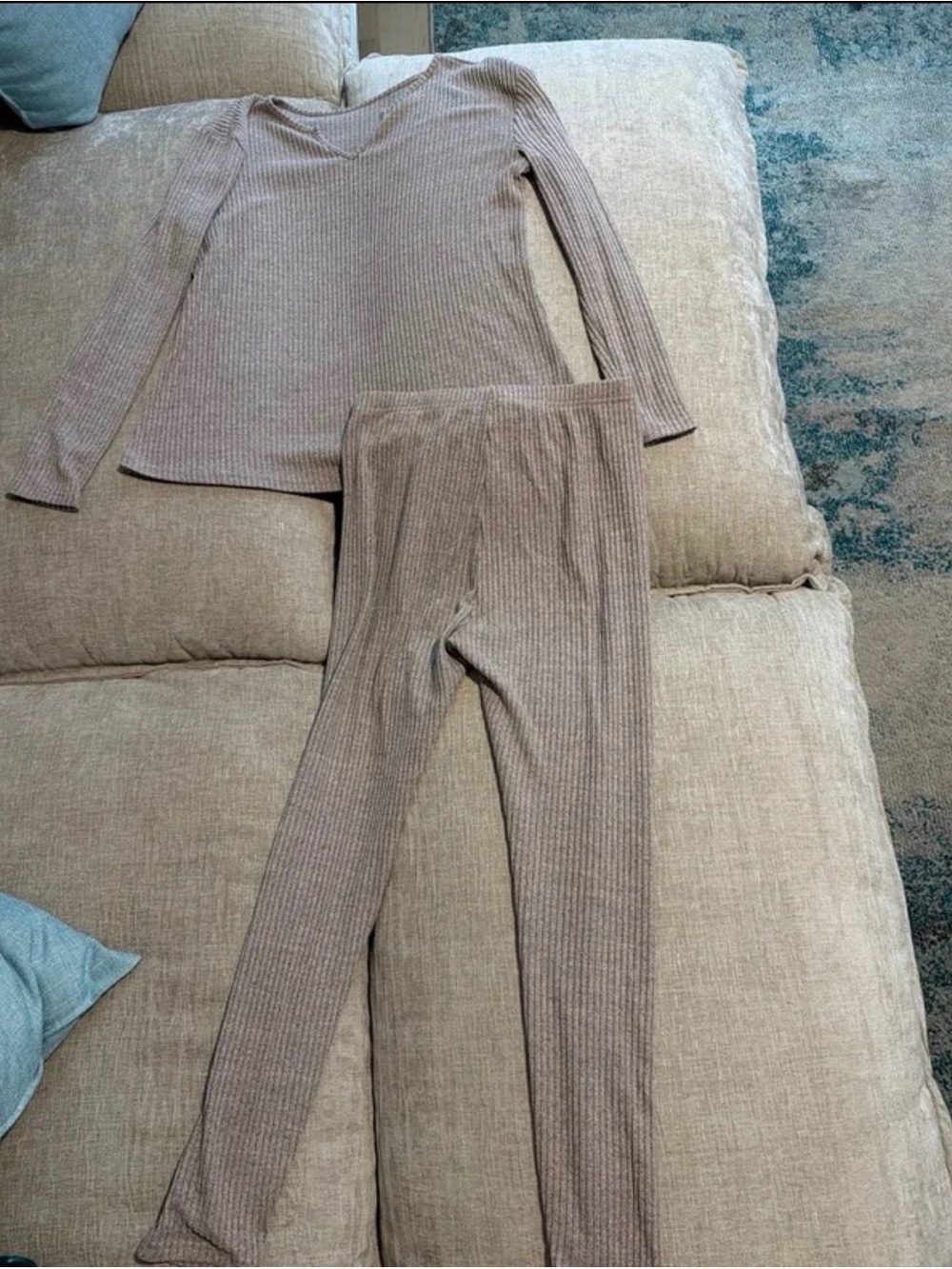 Women's Ribbed Lounge Leggings in Taupe